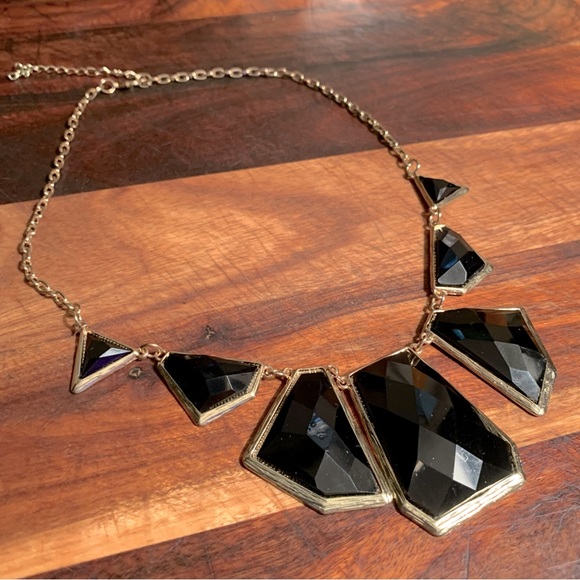 Faceted Jet Colored Geometric Resin Cabochon Necklace - Picture 1 of 7